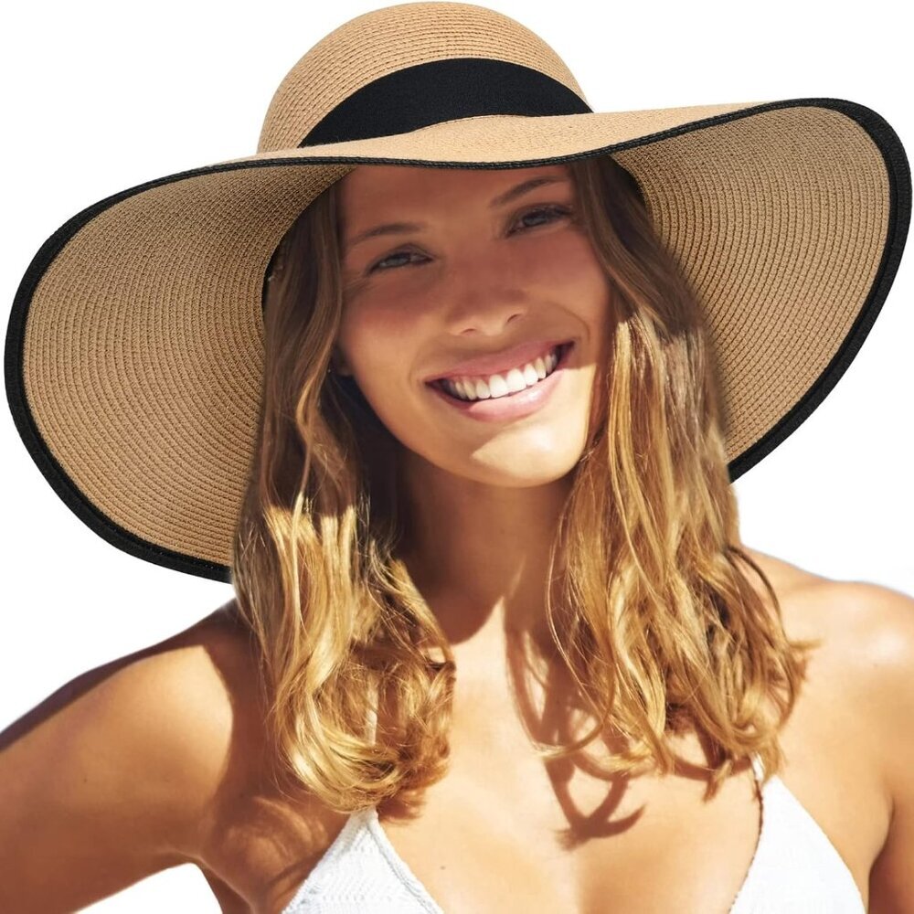 Womens Sun Straw Hat Wide Brim UPF 80 Summer Hat Foldable Packable Floppy Beach